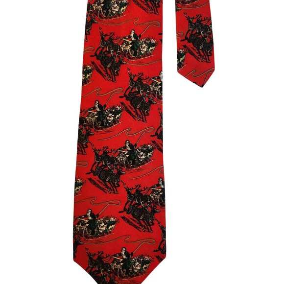 Vintage Ferrell Reed Red Christmas Reindeer Silk Necktie Italy handmade - Picture 1 of 5